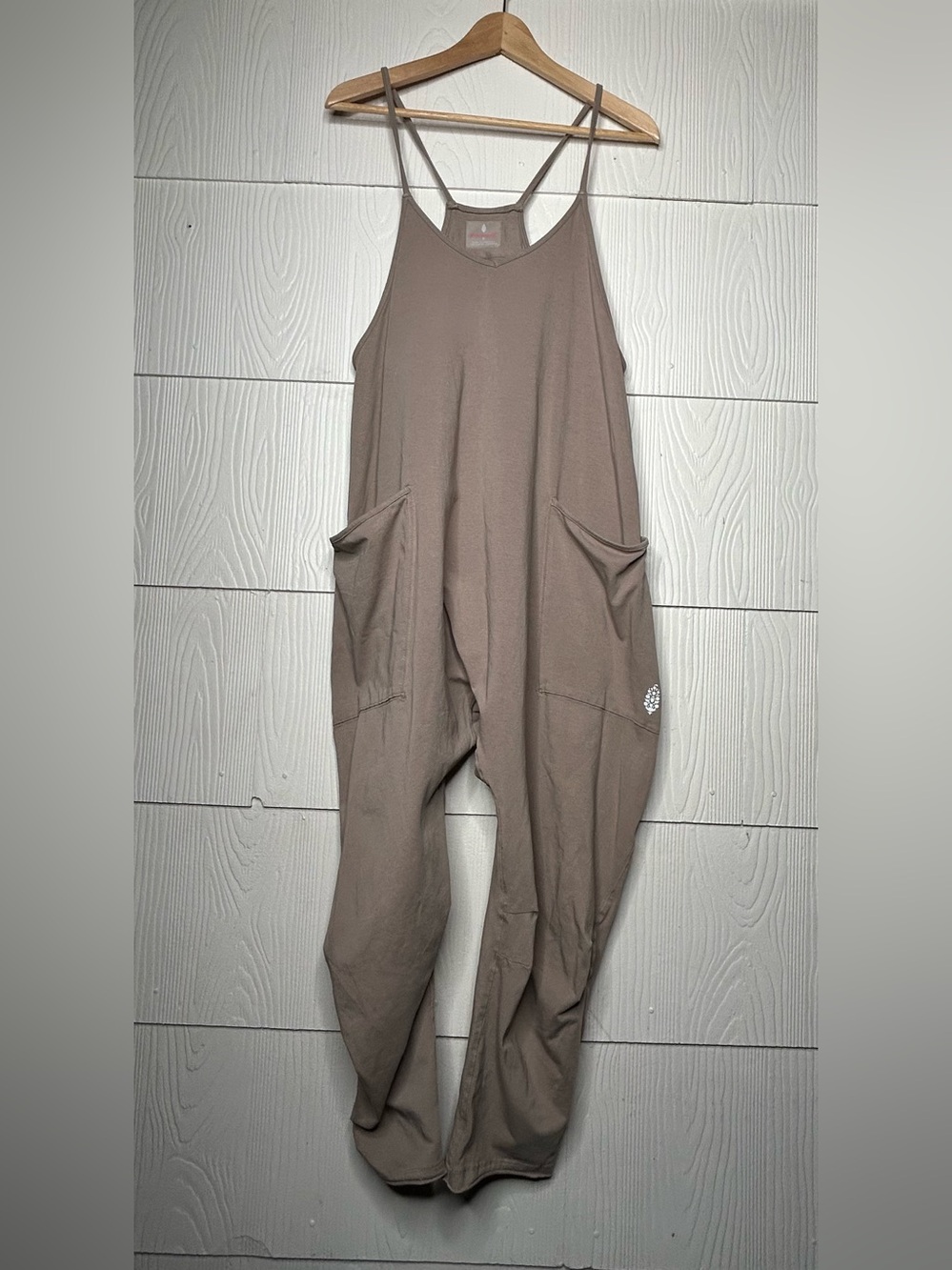Free People Taupe Relaxed-Strap Jumpsuit with Side Pockets